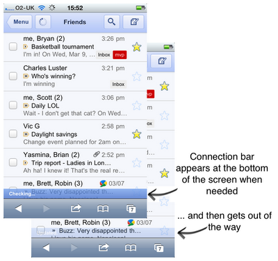 Google Adds Connection Bar In Gmail For iPhone - 1