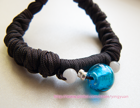 Five Diamond Knots Colored Glaze Jade Braclet - Black&Blue