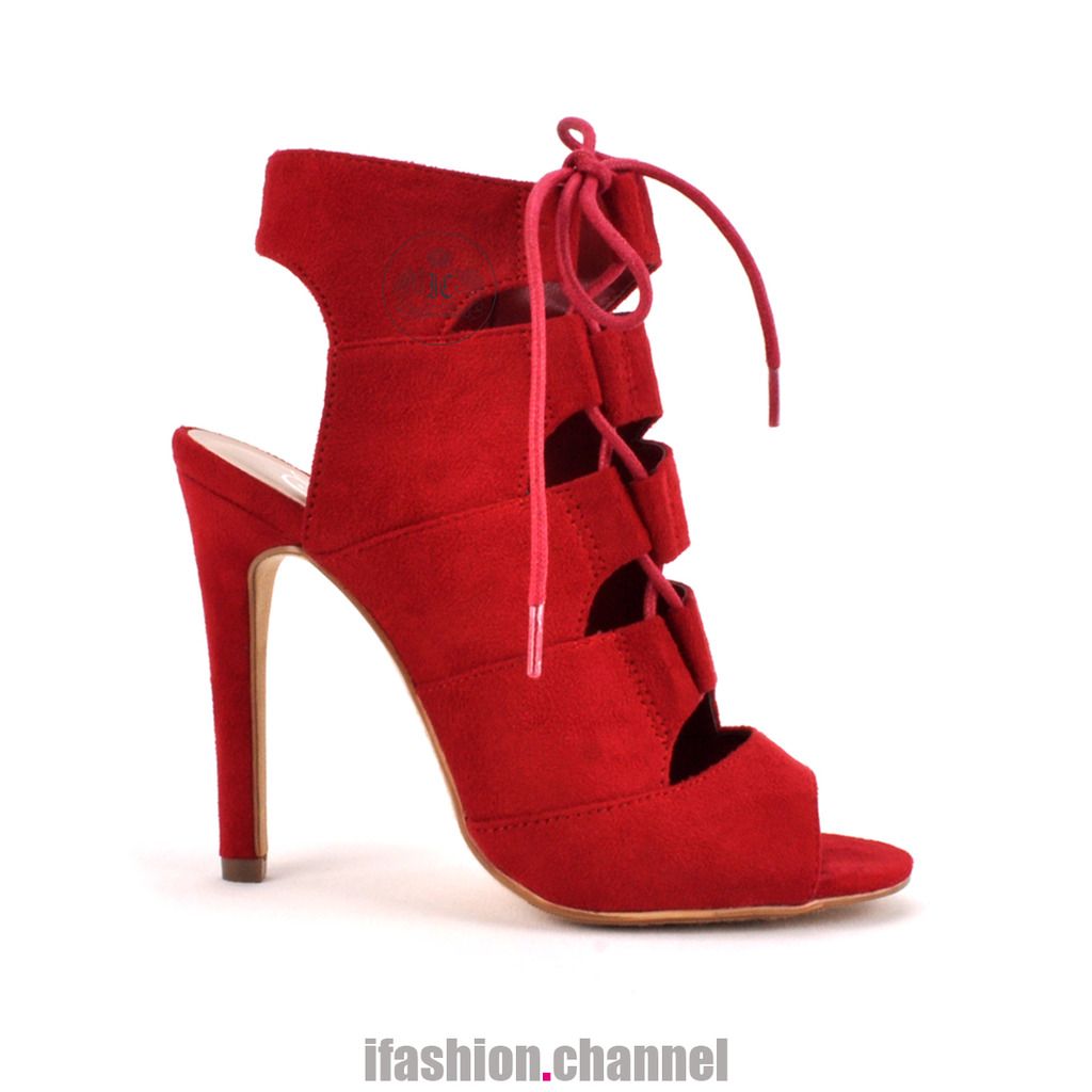 New Women Open Toe Faux Suede Zipper Lace up High Heel Shoe Sandal ...