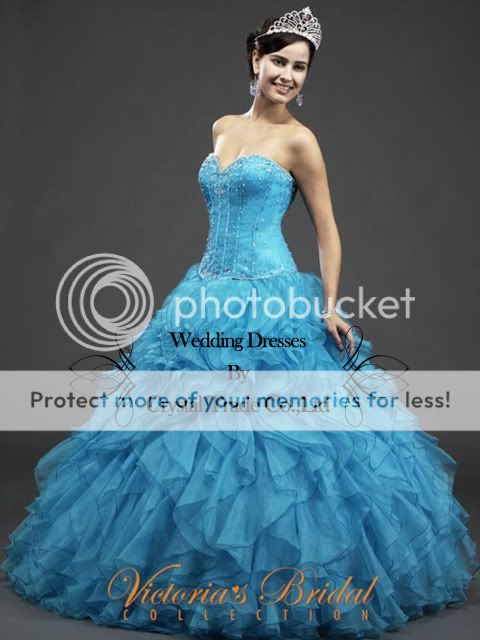   Ruffle Blue Wedding Party dress Prom Ball Gown  SZ  