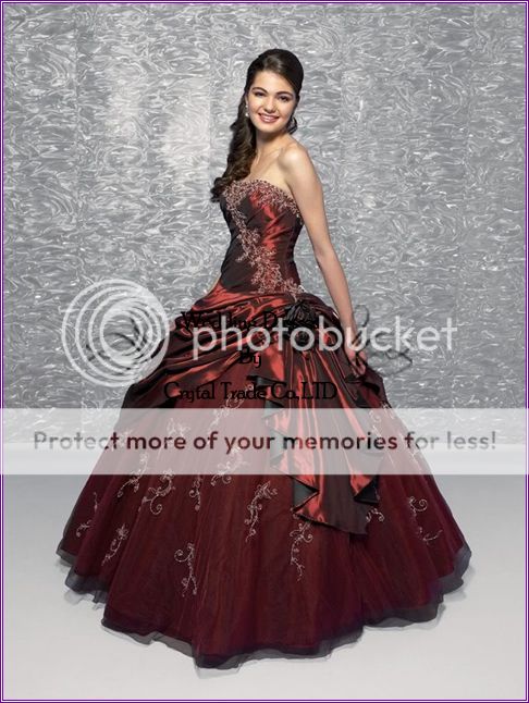Stock Burgundy Embroidery Quinceanera dress Prom Ball Gown UK SZ 6.8 