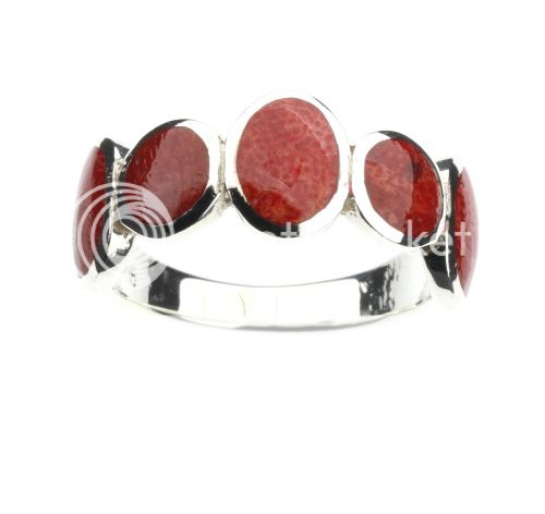 RED CORAL & 925 STERLING SILVER RING size 9 / R  